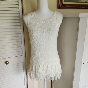 Lilly Pulitzer woven knit sleeveless top with fringe Cream Ivory Small